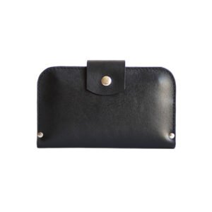 SATURDAY Wallet in black leather by TOKS VISOKS, handmade wallet that opens wide with zip coin pocket, fits cash, cards, receipts and phone, made in Lithuania
