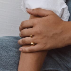 NO MORE Big Bomb Multisize Ring – Gold, handcrafted 24k gold-plated sterling silver statement ring, sustainable design, made in Lithuania