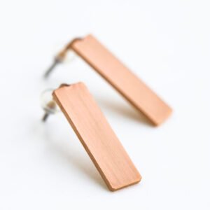 Lentsius Corner Earrings – Rose Gold, handcrafted stainless steel earrings with rose gold PVD coating, sustainable minimalist jewellery made in Estonia