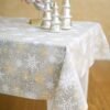 Winter Motive Snowflakes Rectangular Tablecloth Snowflakes rectangular tablecloth with gold and grey pattern, cotton–polyester blend, handmade in Europe