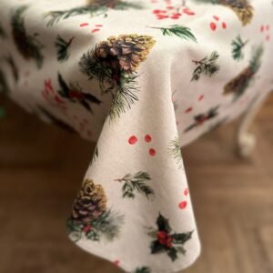 Alternative view of Winter Motive Golden Pine Rectangular Tablecloth