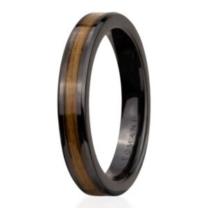 Leomani Ring Rakau for Men, black ceramic and natural veneer men’s ring, minimalist European jewellery