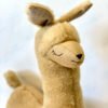 handmade alpaca-shaped pillow rusty brown faux fur soft toy cushion, vegan-friendly decor from Lithuania