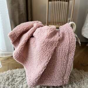 Teddy blanket in dusty pink – handmade in Lithuania, soft textured throw, Nordic cozy home design