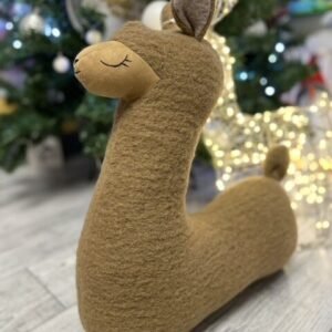 handmade alpaca pillow 52 cm – llama wool soft toy pillow in brown and dark brown, Nordic handmade décor