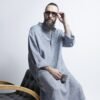 KOOSdisain linen men’s dress in blue and gray, made from 100% washed linen