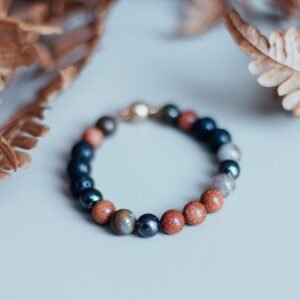 Canary Lava Natural Lava Bracelet Magic Autumn, handmade bracelet with lava, hematite, agate and goldstone beads, magnetic clasp, made in Canary Islands