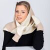 Handmade Wool Triangle Shawl in white and beige, natural wool accessory, versatile Nordic slow fashion design, handmade in Estonia