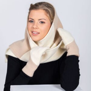 Handmade Wool Triangle Shawl in white and beige, natural wool accessory, versatile Nordic slow fashion design, handmade in Estonia