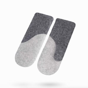 HERTTA Felted Wool Mittens in medium grey and lightest grey — handmade natural wool winter accessories with excellent insulation and water resistance