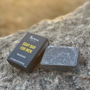 Nurme Soap Bar for Men 100g, natural 2-in-1 body, face, and shaving soap with sage, juniper, ginger, and charcoal, handmade in Estonia