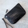 Black alligator leather POUCH wallet with removable wrist strap by TOKS VISOKS, handmade pouch wallet for phone, cards and cash, made in Lithuania