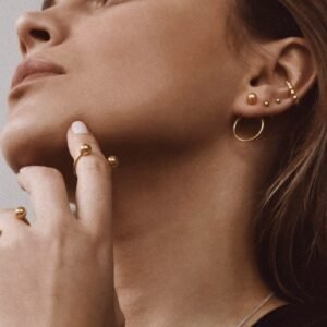 NO MORE Chord Earrings Gold, handmade 24k gold vermeil earrings from Vilnius, modern sculptural design